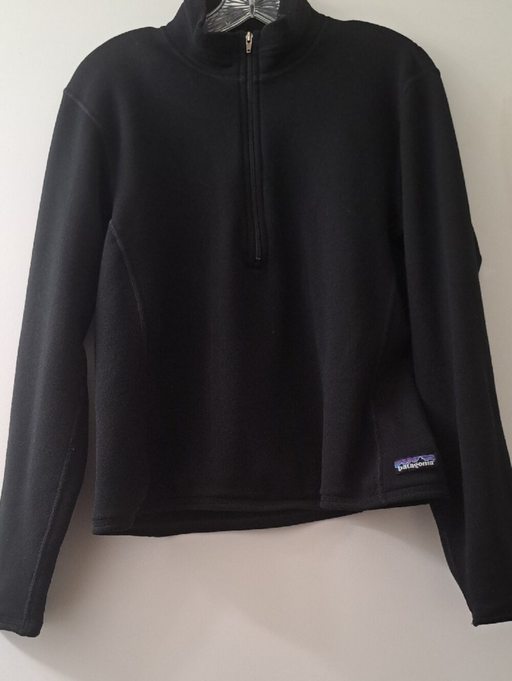 Patagonia Quarter Zip Medium Unisex Black Fleece Pullover with Multicolor Logo